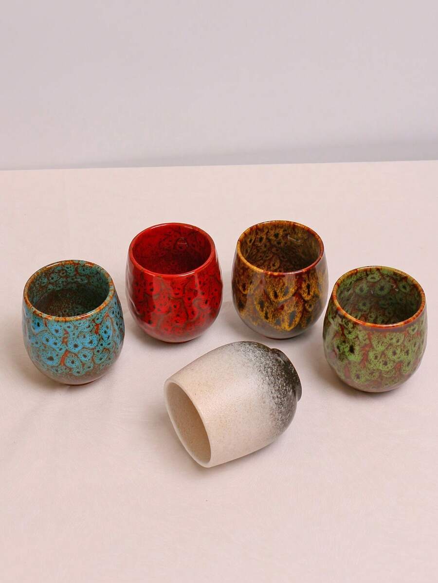 1 件极简主义奢华裂纹釉复古粗陶咖啡杯，创意渐变陶瓷杯，拿铁，冰咖啡杯 - 彩色 - 查看 1