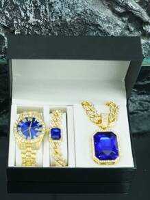 1 Set Ruby Alloy Pendant, Ruby Bracelet, Red Watch, Men's Personalized Necklace Set, Elegant Gift Set For Men - Gemstone Pendant Necklace Set - View 10