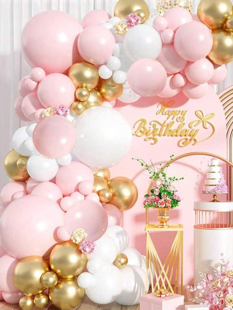 Bộ 115 bóng bay cao su màu kem và nâu ca cao cổ điển dùng trang trí sinh nhật, tiệc cô dâu, đám cưới, tiệc tùng - Hồng - Xem 1