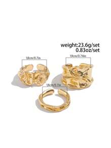 3pcs/Set Fashion Casual Minimalist Liquid Metal Ring Set, Men's Punk Charm Jewelry, Adjustable Couple Rings - 2pcs - View 5