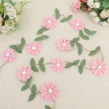 Handmade 1pc Floral Pennant Garland, Spring Flower Themed Birthday, Boho Style Pink, White, Orange, Purple Hanging Decoration, For Bedroom Decor And Photo Background