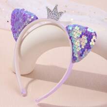 1 件全水晶小皇冠亮片猫耳头带，可爱动物派对涤纶弹力罗纹头带，适合所有季节 - 亮片皇冠貓耳朵髮箍 - 查看 7