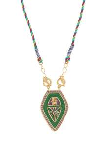 1 件波西米亚风格彩色盾牌几何祝福吊坠项链，手工编织绳，镶嵌锆石，电镀防水保色，女士礼物，女士珠宝 - 彩色 - 查看 8