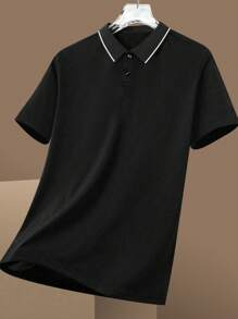 Customizable Photo Print Men's T-Shirt, Personalized Men's Polo T-Shirt - Add Your Own Text And Images (Family Photo/Selfie/Pet Photo/Friend Photo/Company Logo) - Black - View 4