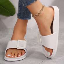 Women's Summer Sandals - Chic Thick Sole With Adjustable Buckle & Waterproof Features - White - View 1