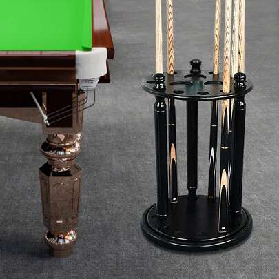Black Premium Billiard Pool Cue Stick Holder, 9 Hole Pool Cue Rack Stick Holder Billiard Cue Rack Wooden Organizer Floor Stand, Black, For Storing Billiard Cues, Golf Clubs, Fishing Rods, Hiking Poles, Ski Poles, Field Hockey Sticks, Etc.