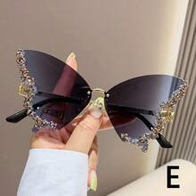 1pc Rhinestone Decor Large Frame Fashion Butterfly Eyeglasses, Women's Photography & Party Fashion Glasses For Summer Beach Vacation,Outdoor,Travel