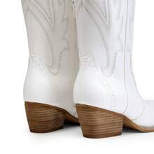 Womens Vintage Embroidered Western Boots Cowboy Knee High Boots Comfortable Pull On Side Zipper Chunky Heel Cowgirl  Retro Tall Boots - 白色 - 查看 8
