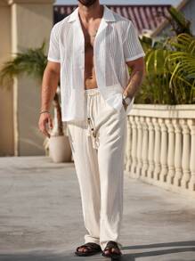 Camicia casual da uomo estiva con design traforato