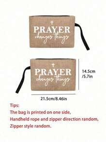 Geantă tote din in negru cu model inspirațional de litere și geantă de machiaj, geantă de cumpărături portabilă