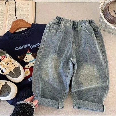 Quần Jeans Thường Ngày Thêu Cho Bé Trai, Quần Dài Màu Cà Rốt Xanh Nhạt, Bộ Sưu Tập Mới Mùa Xuân 2025,