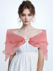 DOMIOURA 1 Pc Lace Short Sleeve Shrug Bridal Wedding Elegant Cape Summer Casual Shawl Banquet Dress Cloak