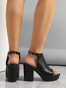 2026 Spring/Summer New High Heel Sandals, Black High Heels, Women's Shoes, European Style Thick Heel Sandals, Roman Thick Bottom Sandals For Women - Black - View 6