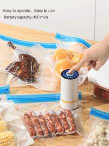 RAF 1 Pc Portable Handheld Electric Vacuum Machine, Food Vacuum Storage Bag, Vacuum Sealed Zipper Bag (Reusable Vacuum Bag) 3-In-1 Large And Medium Vacuum Zipper Bag Storage, Handheld Electric Vacuum Machine. Battery Capacity 1200mAh