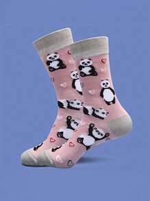 1 双男士粉色熊猫可爱舒适袜子，适合各种场合的百搭款式