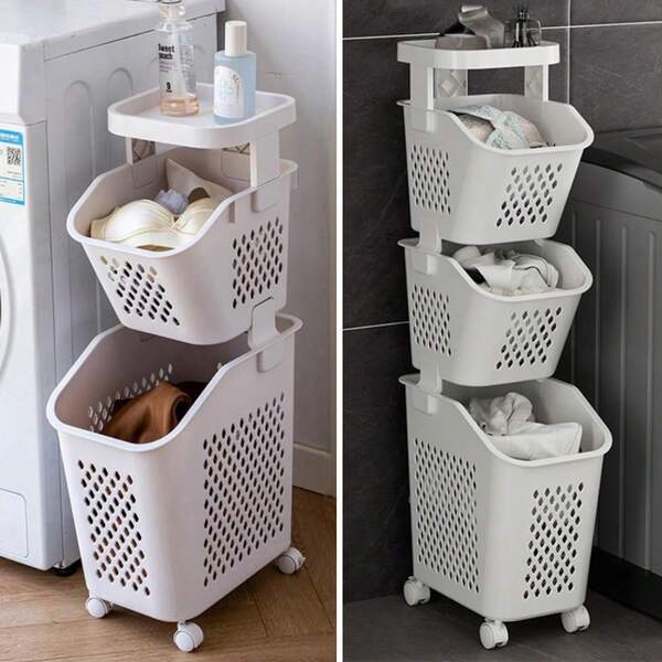 Living And Home 2/3 Tiers Multi-Functional Laundry Basket Organizer With Wheels,Narrow Space Dirty Clothes Storage Basket Organizer,Dirty Clothes Hamper With Rolling Casters For Bedroom,Bathroom,Laundry Room
