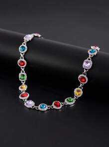 1pc Punk Multi-Color Crystal Necklace, Men's Fashion Luxury Minimalist Charm Choker, Couple Necklace