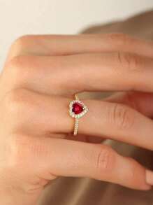 1 Set Pure Silver Necklace, Earrings And Ring Jewelry Set, Hypoallergenic Design With Vibrant Red Heart And Love Shape Elements, Paired With Elegant Square Red Cubic Zirconia, Showcasing Your Refined, Romantic And Versatile Charm.