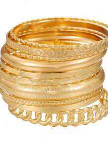 10pcs Retro European & American Style Exaggerated Smooth Asymmetrical Bracelet Set