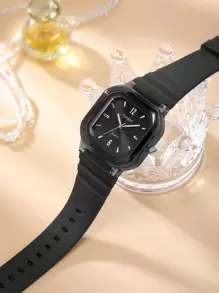 1 pièce Montre-bracelet à quartz carrée en silicone pour femme, décontractée, à la mode, minimaliste, adaptée à un usage quotidien