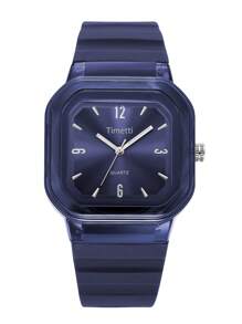 1pc Casual Women's Simple Square Silicone Strap Quartz Analog Wrist Watch, Suitable For Daily Wear - Navy Blue - View 4