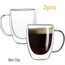 2-4-6pcs Double Walled Glass Coffee Cups With Handles, Espresso Cups, Tea Cups, Thermal Insulation. Suitable For Espresso, Matcha, Cappuccino, Tea Bags. Kitchenware Holiday Gifts Back To School