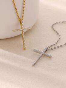 1 PC Zirconia Cross Pendant Necklace For Women Gold Color Collar Necklaces 2025 Goth Party Wedding Jewelry Gifts