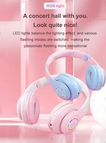 Gradient Color Wireless Headphones, Long Battery Life, HiFi Stereo Foldable Lightweight Headset,Gaming Headphones,Colorful LED Light,Gaming/Office/Party/Work/Call/, Compatible With Smartphone, Computer,TF/3.5MM