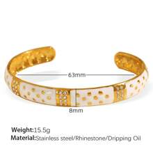 1 件不锈钢 18K 多层珍珠珐琅手镯，简约设计，时尚适合派对、约会、办公室佩戴 - 金黃色 - 查看 17