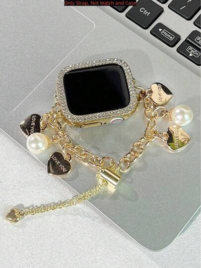 1Pc Heart-Shaped Chain Bracelet Strap Apple Watch Strap, Suitable For Apple Watch Strap Ultra/SE/11/10/9/8/7/5/4/3/2/1 Series, As Well As Apple Watch Ultra2/Ultra/SE/38/41/42/44/45/46/49mm, Women's Fashion Bracelet Accessory. The Best Gift For Girlfriends And Friends, Not Clumsy To Wear, Very Suitable For The Wrist, Only Strap, Not Including Watch And Case