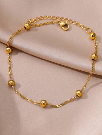 1 件波西米亚风格串珠脚链女式 18K 镀金不锈钢可调节脚链夏季海滩珠宝时尚配饰