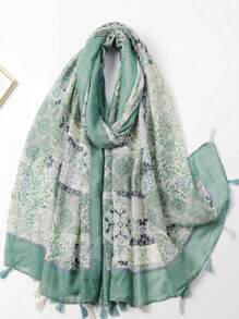 1pc Spring/Autumn Floral Printed Tassel Scarf/Beach Shawl - Multicolor - View 1