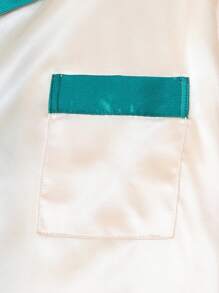 Bộ đồ ngủ 3 món bằng vải satin màu tương phản, cổ bẻ, tay ngắn, một hàng khuy, và quần short cho nữ, thoải mái khi mặc ở nhà, mùa xuân/hè - Nhiều màu - Xem 4