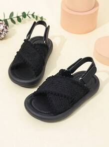 Toddler Fashionable Solid Color Non-Slip Wear-Resistant Soft Bottom Beach Sandals - Black - View 3