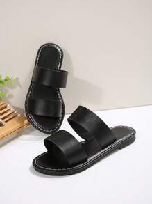 1 Pair Simple Open Toe Sandals With 2 Straps Design