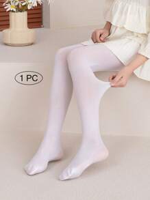 1件装女童白色天鹅绒踩脚裤袜，适合日常穿着、跳舞、搭配裙子，也适合返校季、学生、新学期以及所有季节。 - 白色 - 查看 4