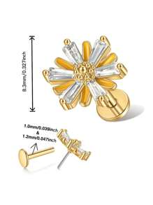 1 件雏菊耳钉，镶嵌合成方晶锆石，平底压入式身体穿孔首饰，适合派对、约会、日常佩戴