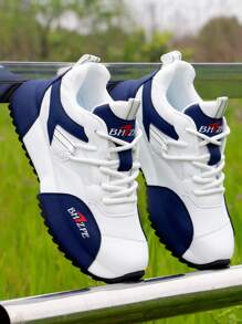 2025 Spring/Summer New Men's Shoes, Blue Casual Sneakers With Leather Surface, Knitted Laces, Non-Slip, Men