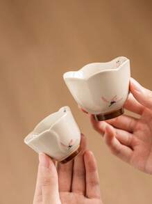 1 件手绘粉色兰花图案陶瓷功夫茶杯、品茶杯、女士茶具套装（返校季）