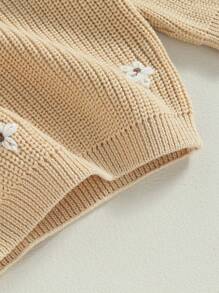 Toddler Baby Girl Chunky Sweater Long Sleeve Crew Neck Flower Warm Knit Sweatshirt Pullover Sweater Infant Fall Winter Clothes - Apricot - View 5