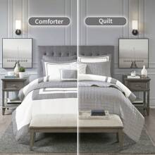 Regency Heights Old Money Aesthetic Luxury 8 Piece Bedding Comforter Set With Quilt Set Collection, All-Season Down Alternative Bedding With Matching Shams,Decorative Pillows,Luxury Home Textile For Modern Luxury Room Decor, Mother's Day Thanks Giving Gifts - Grey - View 3