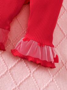 3Pcs Baby Girl Heart Print Romper Set Long Sleeve Triangle Bodysuit And Bell Bottom Pants With Bowknot Headband, Great For 0-1 Year Old Girls Spring Autumn