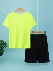 2pcs/Set Teen Boy Sport Suit, Casual Short Sleeve T-Shirt Top And Running Shorts Set - Multicolor - View 2