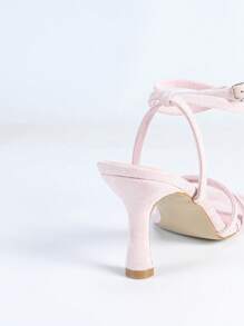 Women's Solid Color Fashionable High Heel Sandals, Ankle Strap Stilettos, Open Toe Criss-Cross Sandals, Pink High Heel Sandals - Pink - View 7