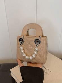 New Embroidered Pearl Chain Handbag Shoulder Bag Phone Mini Square Purse - A - View 13