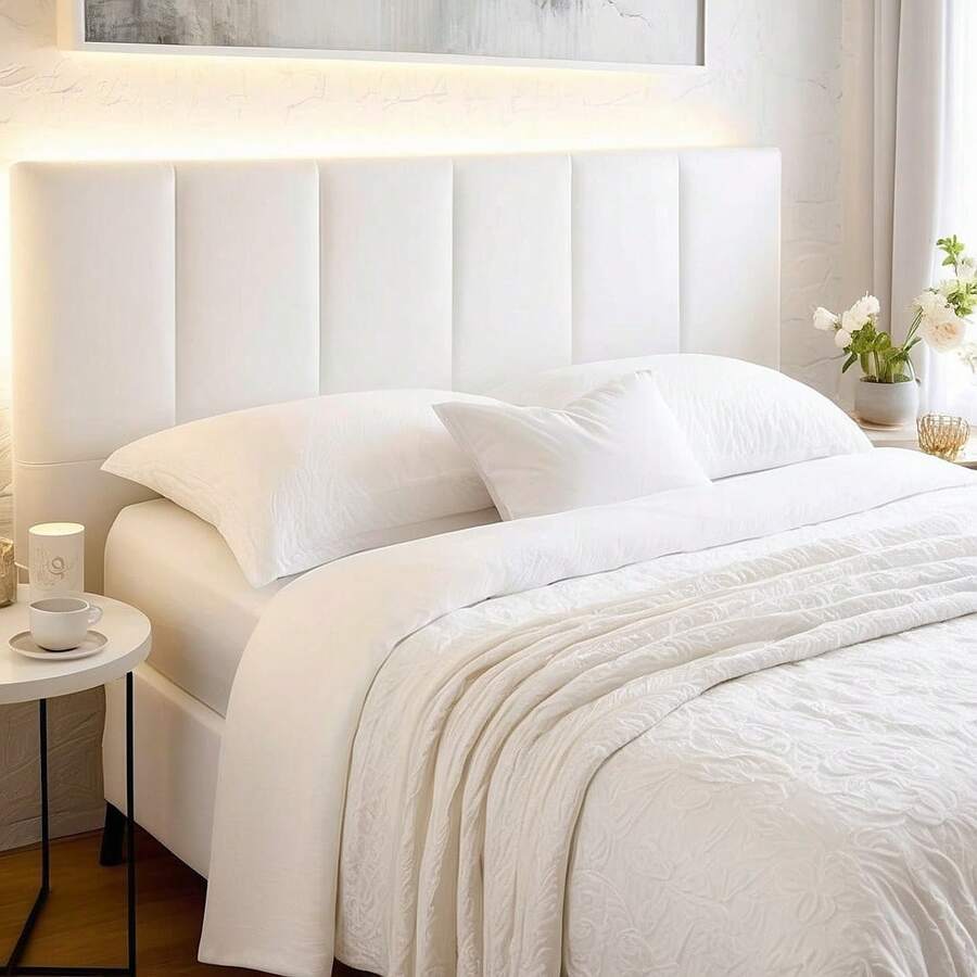 Modular Headboard Kit For Queen King Double Bed Upholstered Box Rectangular Plate 20x45 Centimeters - 白色 - 查看 1