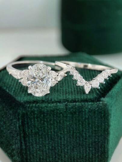 Stylever A Set Of 925 Sterling Silver V-Shaped Six Claw Horse's Eye Ring Ladies Jewelry For Women Glamorous Promise Ring Fine Jewelry Gift For Women Dating Decor Wedding Engagement Wedding Anniversary Ring