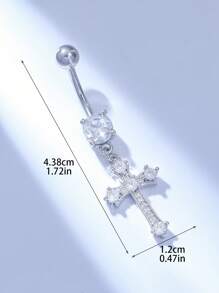 1pc Stylish Silver-Plated Cross Zirconia Navel Ring, Suitable For Women Everyday Wear, Birthday Gift, Bar Party, Beach Party - Silver - View 4