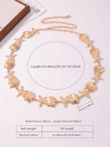 1pc Women's Shell, Starfish & Pearl Decorated Sweet Beach Metallic Waist Chain - Starfish and Shell Waist Necklace - View 6