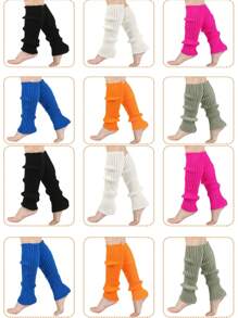 Women's Orange Leg Warmers, Neon Ribbed Leg Warmers, 80s/90s Party, Sports, Yoga, Y2K Style Fashion Accessory, Comfortable & Warm - Multicolor - View 3